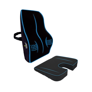 Superfine Comfort Combo of Orthopedic Memory Foam Lumbar Back Support Cushion & PU Coccyx Seat Cushion for Back , Sciatica, Tailbone Pain