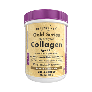 HealthyHey Nutrition Gold Series Hydrolysed Collagen Type 1 & 3 For Skin, Hair, Nails, Bones & Joints | For Adults | Flavour Unflavoured