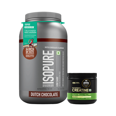 Combo Pack Of Isopure Protein Powder Chocolate Flavour (2kg) & Micronised Creatine Powder Unflavoured (250gm)