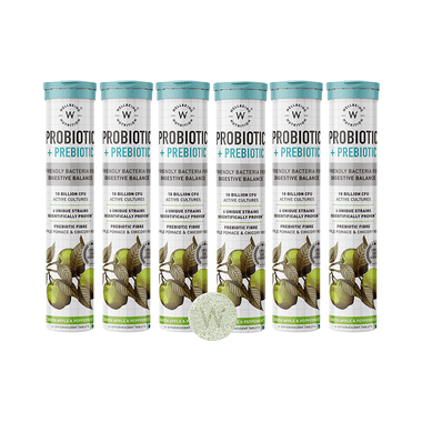 Wellbeing Nutrition Probiotic + Prebiotic Fibre With 18 Billion CFU |  Effervescent Tablet For Gut Health | Flavour Green Apple & Mint