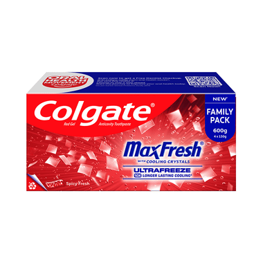 Colgate Maxfresh With Cooling Crystals Anticavity Toothpaste | Mega Save Pack (150gm Each) Spicy Fresh Red Gel