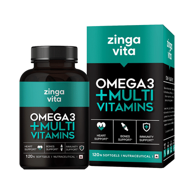 Zingavita Omega 3 + Multivitamin for Heart, Bones & Immunity Support | Soft Gelatin Capsule