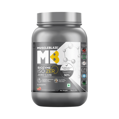 MuscleBlaze Strawberry Flavour | Iso-Zero Isolate For Muscle Gain | With Zero Carbs | Improves Protein Absorption By 50%