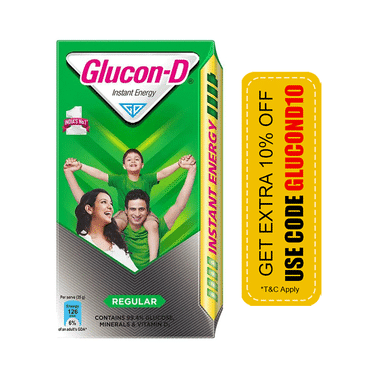 Glucon-D with Glucose, Calcium, Vitamin C & Sucrose | Flavour Regular