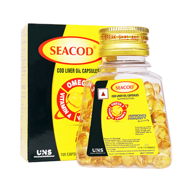 Seacod Cod Fish Liver Oil Softgel Capsules With Natural Omega 3, Natural EPA & DHA |Vitamin D & A | For Immune Health, Healthy Heart, Brain, Eyes, Joints & Muscles