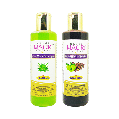 Khadi Mauri Herbal  Aloe Vera & Amla Reetha Shampoo (210ml Each)