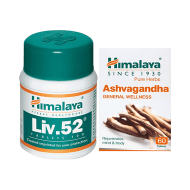 Himalaya Wellness Pure Herbs Ashvagandha Tablet (60) & Himalaya Liv. 52 Tablet (100)