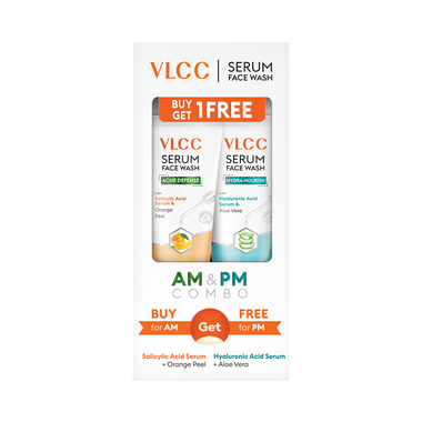 VLCC Acne Defense Orange Peel & Hydra Nourish Aloevera Serum Face Wash AM & PM Combo