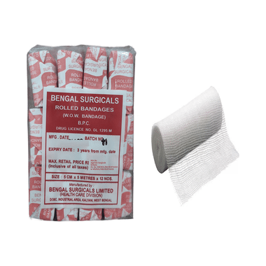 Absorbent Cotton Medical Gauze Roll Bandage (12 Each) 5cm X 5m