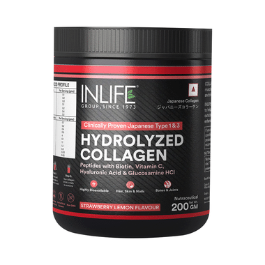Inlife Hydrolyzed Type 1 & 3 Collagen Peptides | Powder For Skin, Joints & Muscles | Strawberry Lemon