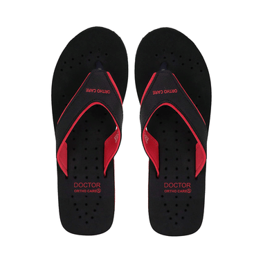 Doctor Extra Soft Ortho Care Orthopaedic Diabetic Pregnancy Comfort Flat Flipflops Slippers For Women Black Red 8