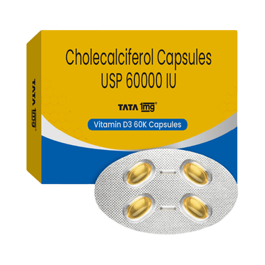 Vitamin D3 60K IU Capsule | Cholecalciferol Supplement for Bone Health, Immunity & Muscle Strength | by Tata 1mg
