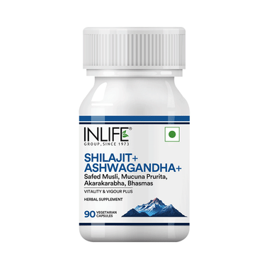 Inlife Shilajit With Ashwagandha Safed Musli Akarkara Vegetarian Capsule For Men & Women