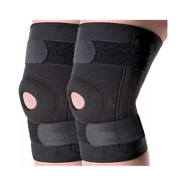 Superfine Comfort Adjustable Knee Cap With Hinged Support For Knee Pain, Running And Arthritis Black