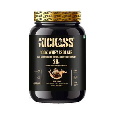 Kickass 100% Whey Isolate Fast Absorbing For Muscle Growth & Recovery Powder Irish Cream