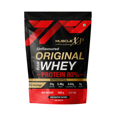 MuscleXP Raw Whey Protein 80% With Digestive Enzymes | Zero Sugar | Flavour Unflavoured