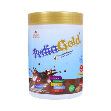 PediaGold With Protein, Iron, Calcium & DHA | For Kids' Growth & Immunity | Flavour Chocolate Powder