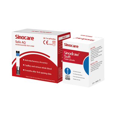 Sinocare Combo Pack Of Safe AQ Blood Glucose Test Strip & Sinodraw Soft Twist Lancet (50 Each)