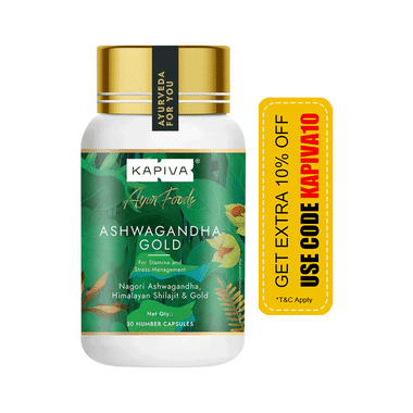 Kapiva Ayur Foods Ashwagandha Gold Capsules with Shilajit & Gokshura | For Stamina & Stress Management