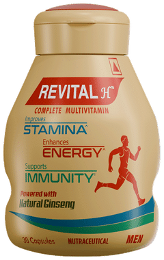 Revital H Men Multivitamin with Calcium, Zinc & Ginseng for Immunity, Strong Bones & Energy