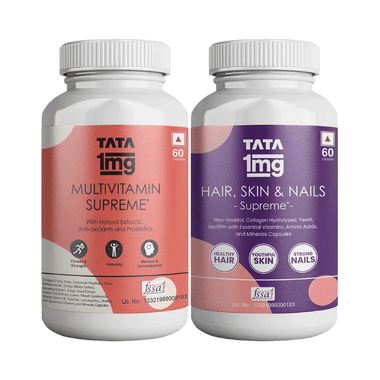 Combo Pack Of Tata 1mg Multivitamin Supreme Capsule (60) & Hair, Skin & Nails Supreme Capsule (60)