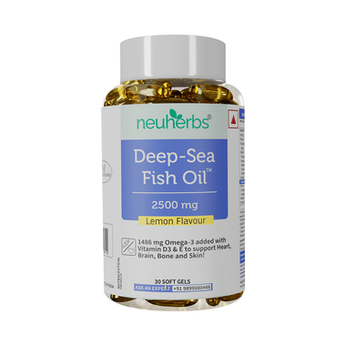 Neuherbs Deep-Sea Fish Oil 2500mg | With Omega 3, Vitamin D3 & E for Heart, Brain, Bone & Skin | Flavour Lemon