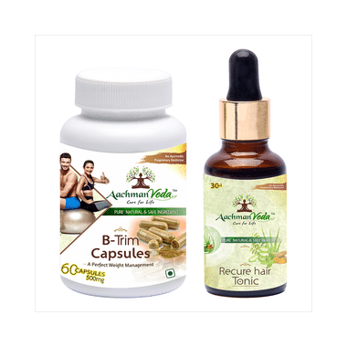 Aachman Veda B-Trim Capsule With Aachman Veda Recure Hair Tonic 30ml Free