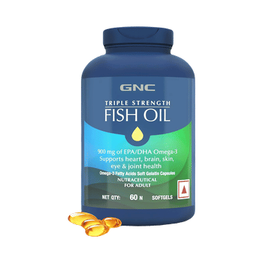 GNC Triple Strength Fish Oil Soft Gelatin Capsules With Omega 3 Fatty Acids | For Heart, Brain, Skin, Eye & Joint Health