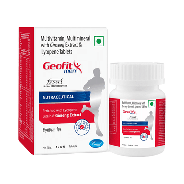 Geofit Men  Multivitamin, Multimineral with Ginseng Extract, Lutein & Lycopene Tablet | For Energy, Bones, Hair, Immunity & Antioxidant Support