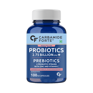 Carbamide Forte Probiotics 2.75 Billion CFU + Prebiotics 100mg | Vegetarian Capsule For Gut Health, Digestion & Immunity