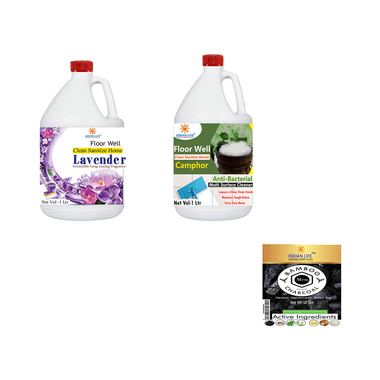 Indian Life Combo Pack Of Floor Well Disinfectants Lavender & Camphor (1ltr Each) With Charcoal Soap (50gm) Free