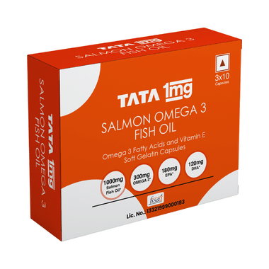 Tata 1mg Salmon Omega 3 Fish Oil 1000mg | High Absorption Supplement | Helps Manage Cholesterol