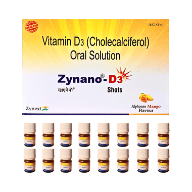 Zynano D3-Cholecalciferol Oral Solution,Vitamin D3 Shots,D3 Liquid,D3 Syrup,Sugar Free (5ml Each) Mango Alphonso