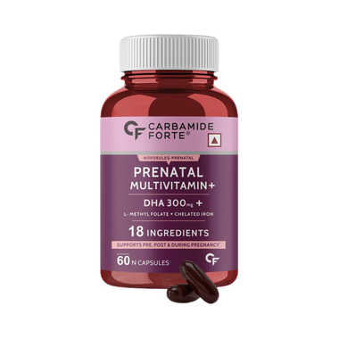 Carbamide Forte Prenatal Multivitamin With DHA 300mg, L-Methyl Folate, Chelated Iron | Capsule For Pregnancy Support