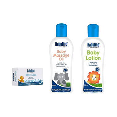 Babuline Baby Lotion 100ml Massage Oil 100ml & Soap 100gm for New Born Babies Healthcare Gift Pack Complete Bath & Skin Essentials Combo Gifting Set