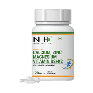 Inlife Bonelife Plus | With Calcium, Zinc Magnesium, Vitamin D2+K2 with Folic Acid for Bone Health | Tablet