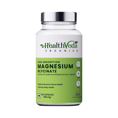 Health Veda Organics High Absorption Magnesium Glycinate 550mg | Veg Capsule For Muscle & Nerve Health Capsule