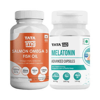 Combo Pack of Tata 1mg Melatonin Advance Capsule (30) & Salmon Omega 3 Fish Oil Capsule (60)