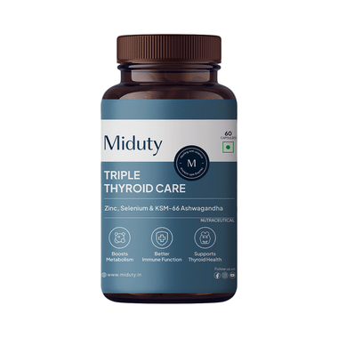 Miduty Triple Thyroid Care-Hypothyroidisim-Zinc-KSM 66 Ashwagandha-Selenium Capsule