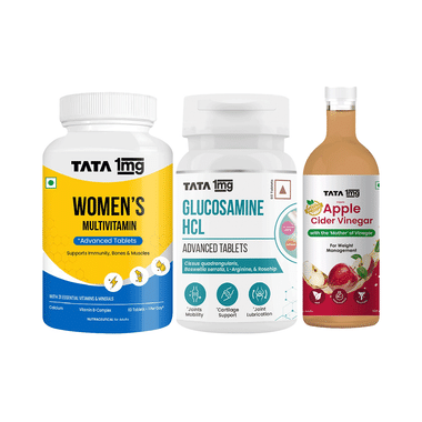 Combo Pack of Tata 1mg Women's Multivitamin Advanced Tablet (60),Glucosamine HCL Advanced Tablet (60) and Organic Apple Cider Vinegar (500ml)