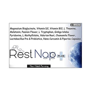 LeeWell RestNap +Plus Capsule for Sleep with Melatonin, Probiotics, Magnesium Bisglycinate -Restless Legs, Night Cramps, Anxiety, Gut stress, Muscle, Nerve Relaxation, Sleeping Aid Supplement