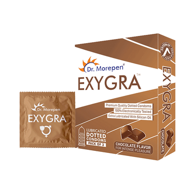 Dr. Morepen Exygra Dotted Condoms with Extra Lubricated Silicon Oil Chocolate