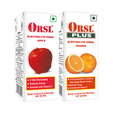 ORSL Plus Combo Pack of Vitamin C, Taurine & Electrolytes Drink Flavour Apple & Orange (200ml Each)