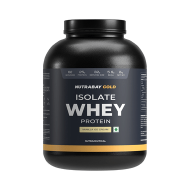Nutrabay Gold Isolate Whey Protein for Muscles, Recovery, Digestion & Immunity | No Added Sugar | Flavour Vanilla Icecream
