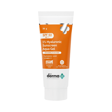 The Derma Co 1% Hyaluronic Sunscreen Aqua Gel with Vitamin E | Fragrance-Free SPF 50 PA++++