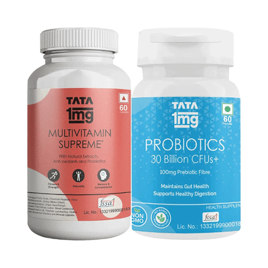 Combo Pack of Tata 1mg Multivitamin Supreme Capsule (60) & Probiotics 30 Billion CFUs+ Capsule (60)