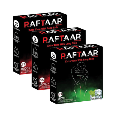 Raftaar Combo Pack of Condom 2 Pcs Strawberry, 1 Pc Coolmint (3 Each)