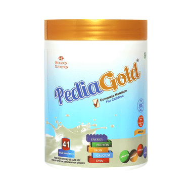 PediaGold With Protein, Iron, Calcium & DHA | For Kids' Growth & Immunity | Flavour Vanilla Powder