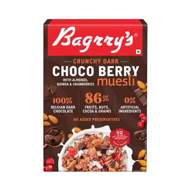 Bagrry's Crunchy Dark Choco Berry Muesli With Almonds, Quinoa & Cranberries