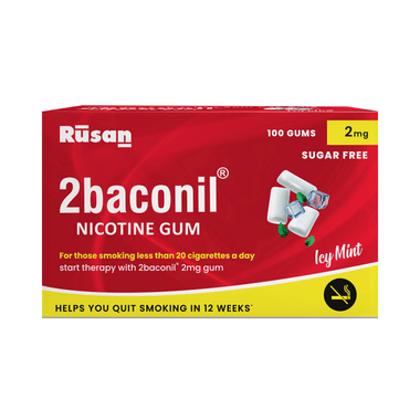 2baconil Nicotine Sugar Free Gums 2mg | Helps to Quit Smoking & Chewing Tobacco/Gutkha | Icy Mint